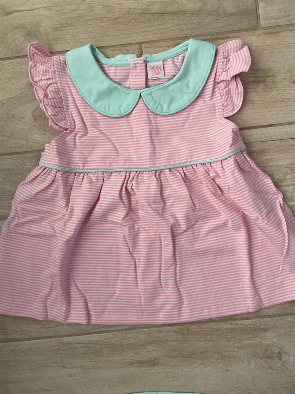 Stitchy Fish Girls 6T XS Small Watermelon Pink & Mint Summer Stripe Short Set